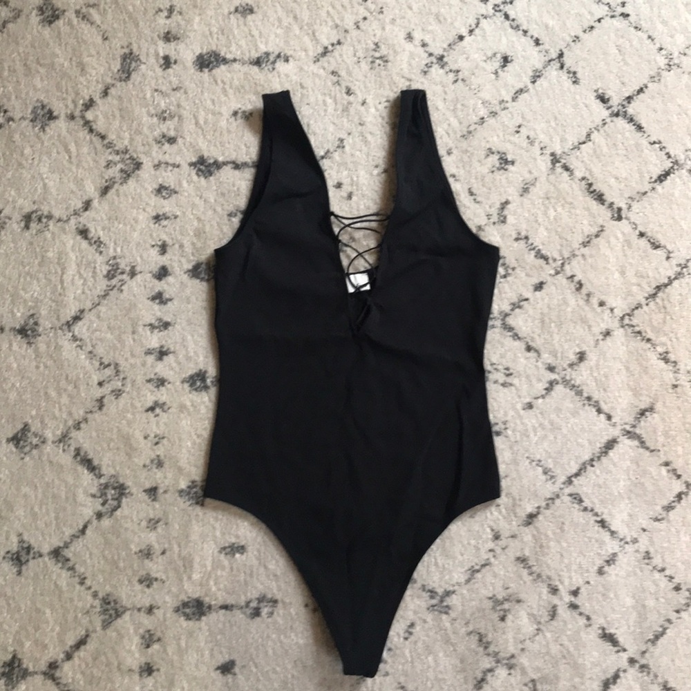 Wilfred black lace up thong bodysuit